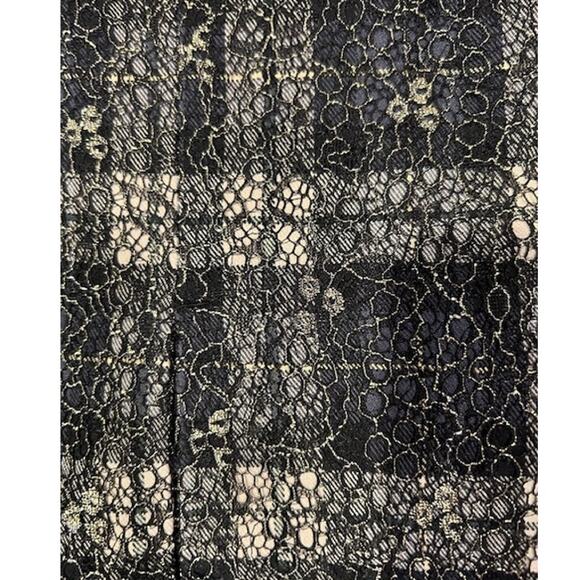 CHICO'S Black Tan Plaid Gold Lace Overlay 3/4 Sleeve Blazer Jacket Size 2 LARGE - Picture 15 of 15